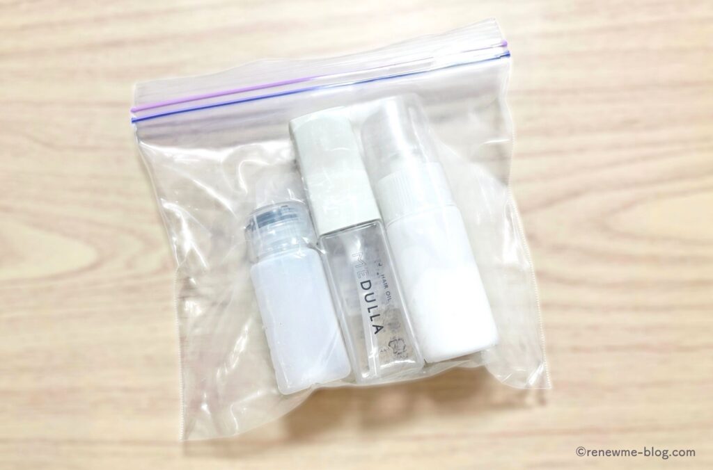 ジップロックに入れたヘアオイル